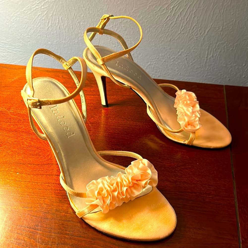 Pink ruffle stiletto heels